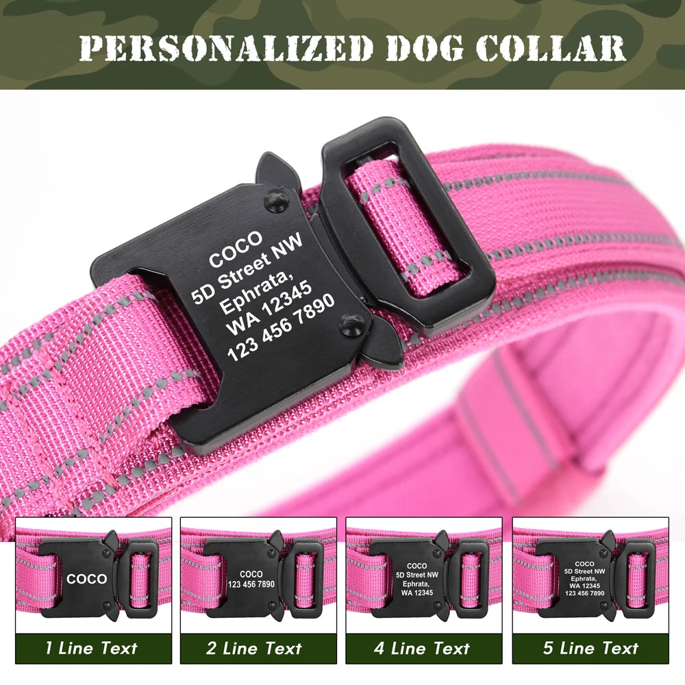 Personalized Tactical Dog Collar Military Nylon Pet Collar Customized Pet Collars With Quick Control Handle for Large Dogs Walk