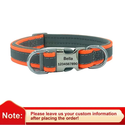 Adjustable Reflective Personalized Dog Collar Free Engraving Custom ID Collars Durable Puppy Collar for Small Medium Large Dogs