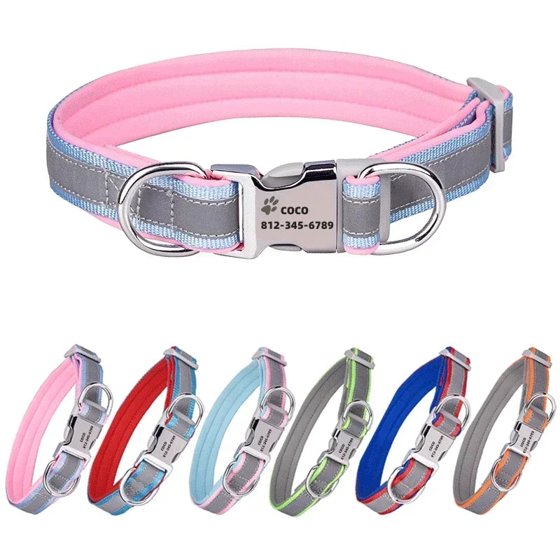 Adjustable Reflective Personalized Dog Collar Free Engraving Custom ID Collars Durable Puppy Collar for Small Medium Large Dogs