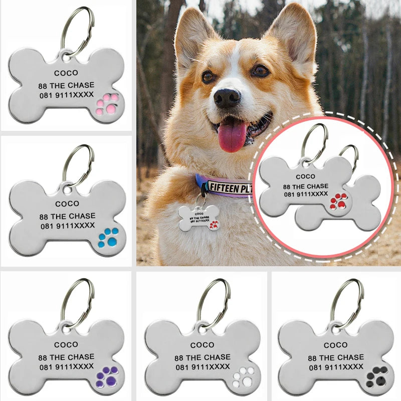 Personalized Engraving Anti-lost Dog ID Tag Identification Customized Pet Name Puppy Collar Dog Cat Bone Tags Pet Supplies