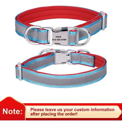 Adjustable Reflective Personalized Dog Collar Free Engraving Custom ID Collars Durable Puppy Collar for Small Medium Large Dogs