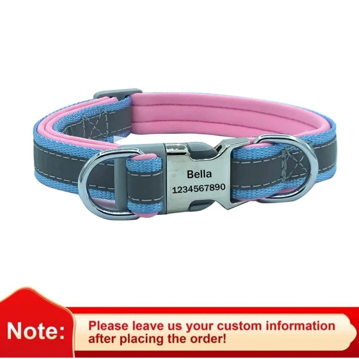 Adjustable Reflective Personalized Dog Collar Free Engraving Custom ID Collars Durable Puppy Collar for Small Medium Large Dogs