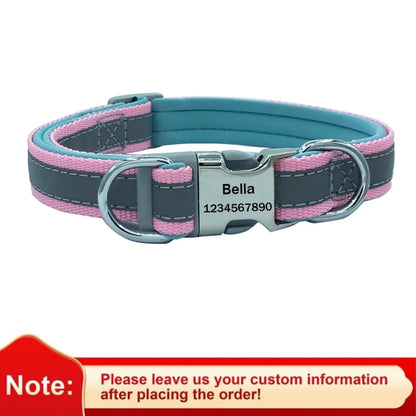 Adjustable Reflective Personalized Dog Collar Free Engraving Custom ID Collars Durable Puppy Collar for Small Medium Large Dogs