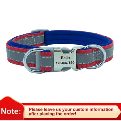 Adjustable Reflective Personalized Dog Collar Free Engraving Custom ID Collars Durable Puppy Collar for Small Medium Large Dogs